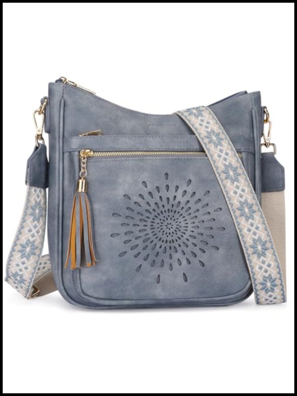 Vegan PU Leather Medium Crossbody Bag Tassel Multi-Pocket Purse